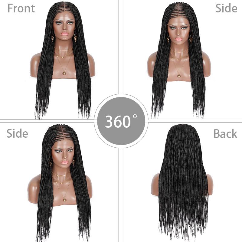 Изображение товара: Плетеные парики Kalyss 27 дюймов, фронтальные синтетические кружевные волосы, с косичками средней длины, с детскими волосами для черных женщин, косички в коробке