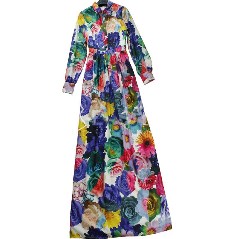 Изображение товара: Женское платье макси, с круглым вырезом и рукавом три четверти, с цветочным принтом, в этническом стиле, летнее, Пляжное, # J30