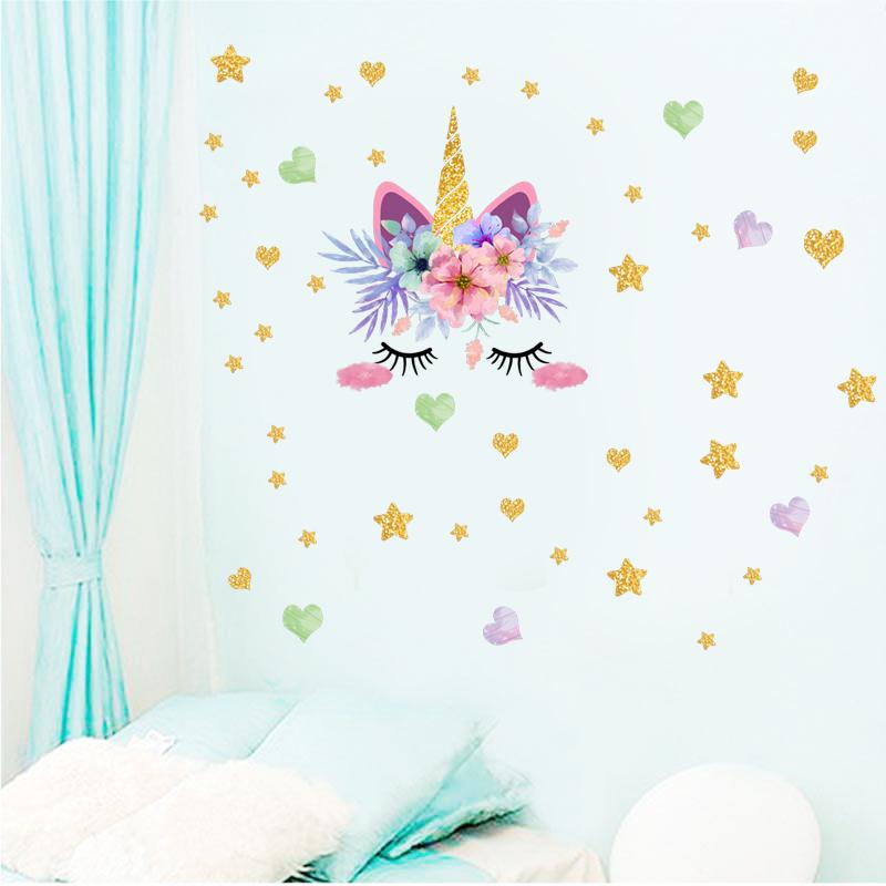 Изображение товара: Цветные наклейки на стену в виде единорога для детской комнаты, детского сада, детской комнаты, настенные украшения, наклейки на дверь в спальню