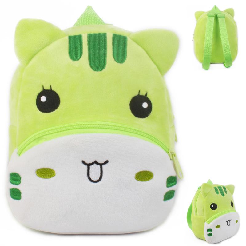 Изображение товара: Плюшевый Рюкзак с зеленым котом, милый модный мультяшный рюкзак на плечо для детей, детских садов, игрушек, школьный мини-рюкзак на молнии для мальчиков и девочек