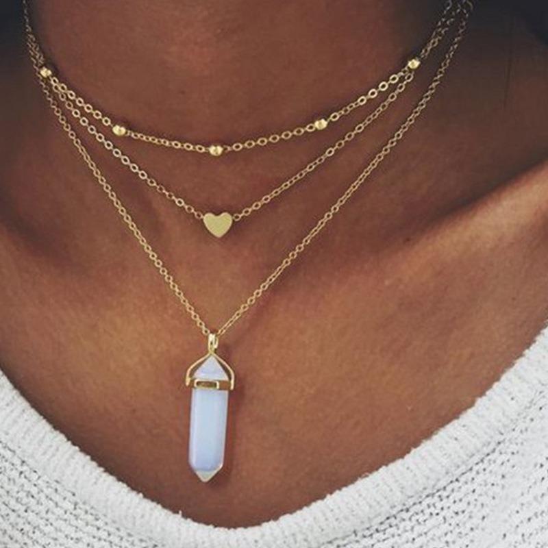 Изображение товара: Многослойное ожерелье HebeDeer с кристаллами для девушек, цепочка для женщин, серебряный цвет, богемный чокер, ожерелья с сердцем, женское колье Kpop