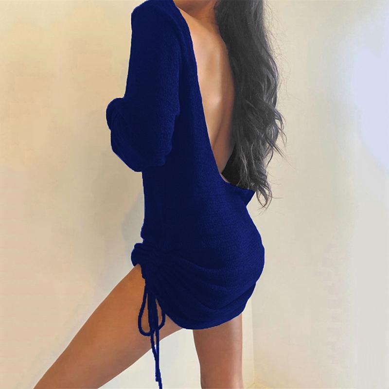 Изображение товара: 2020 элегантное модное Клубное платье, женское сексуальное мини-платье с открытой спиной, женское повседневное короткое платье, платье с рюшами и открытой спиной