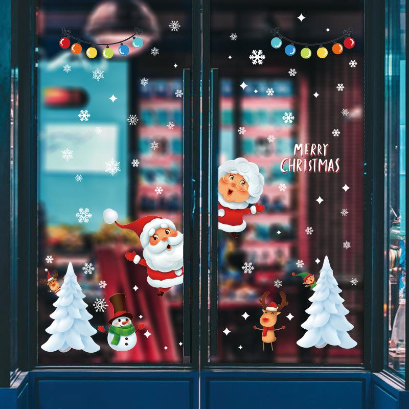 Изображение товара: Мультфильм Рождественская елка снег Санта дверь наклейки Снеговик оконный праздник настенные наклейки