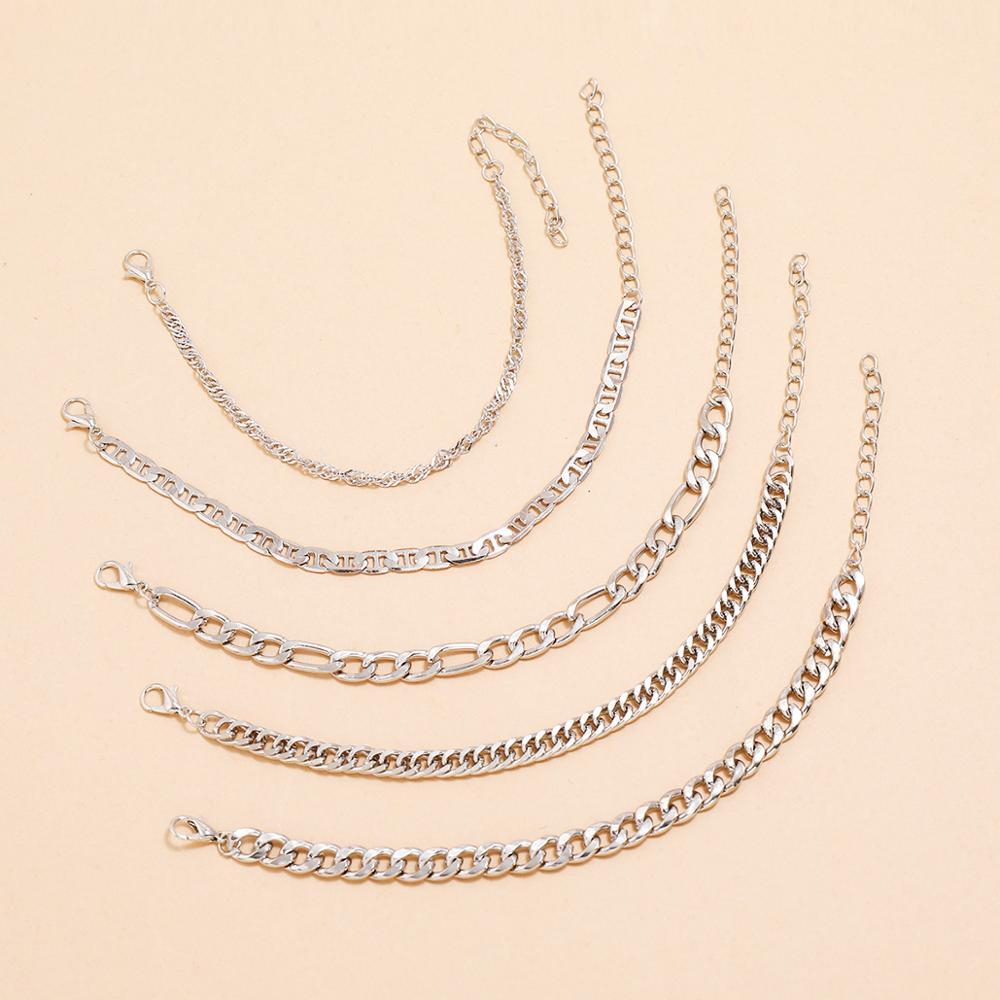 Изображение товара: Многослойные Серебристые браслеты-цепочки DIEZI, для женщин и мужчин, массивные браслеты, Винтажные Украшения в стиле бохо, 5 шт./компл.