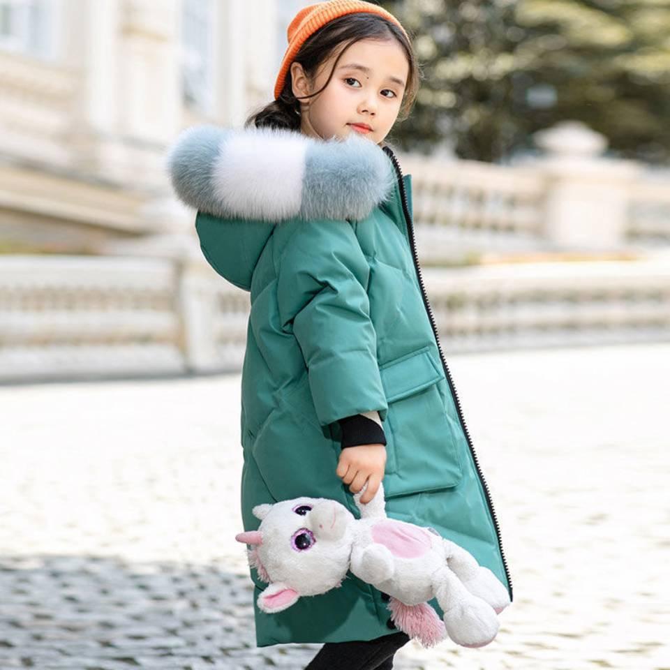 Изображение товара: Зимнее длинное пальто, детское пальто для девочек, утепленные теплые куртки с капюшоном для девочек, однотонная Повседневная Верхняя одежда для девочек