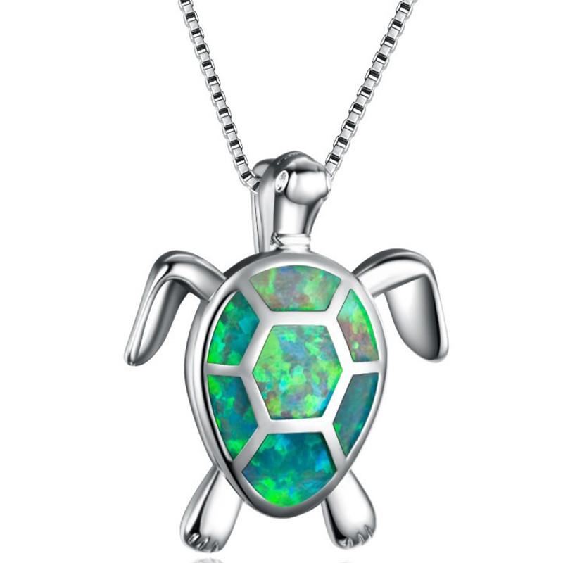 Изображение товара: Женское ожерелье с подвеской в виде морской черепахи с голубым опалом, массивное ожерелье в виде животного для свадьбы, пляжа, подарочное Ювелирное Украшение