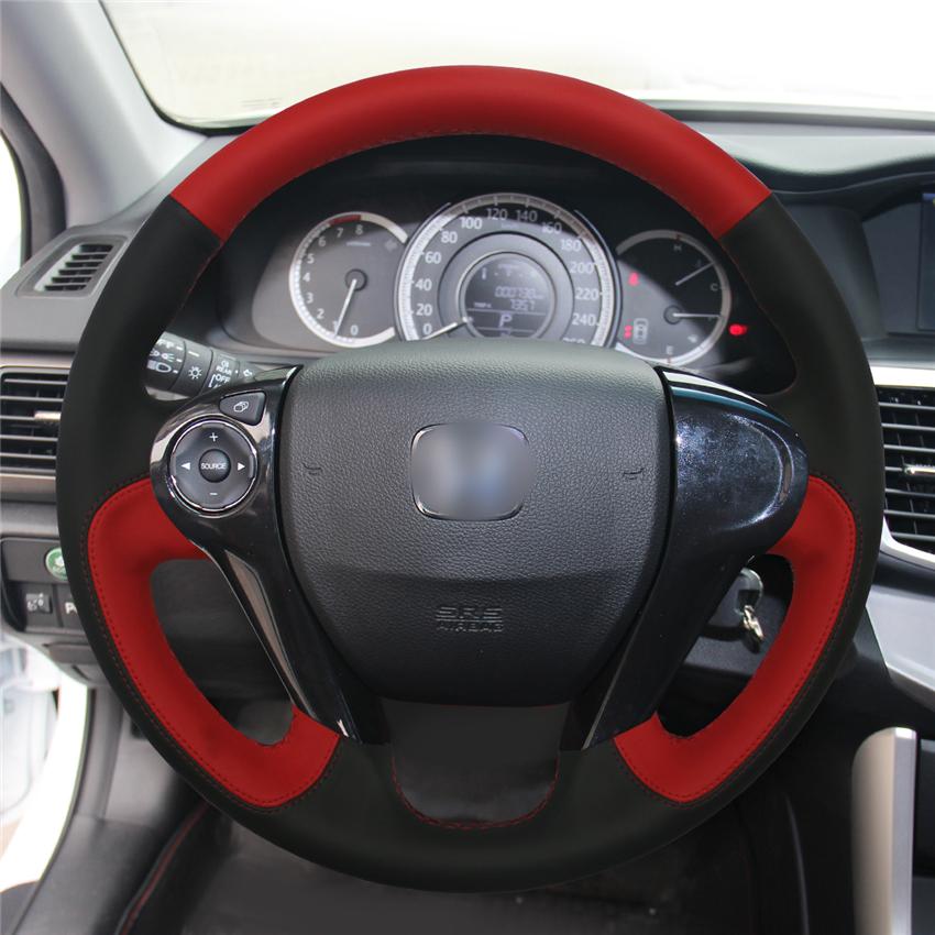 Изображение товара: Сшитая вручную черная замша красная кожа Чехол рулевого колеса автомобиля для Honda Accord 9 2013-2017 Crosstour 2013-2015