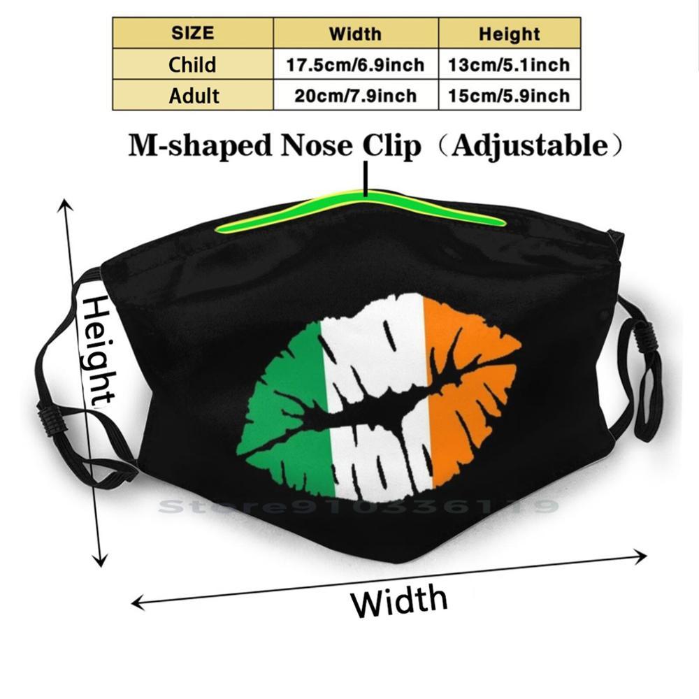 Изображение товара: Маска для поцелуев с флагом Ирландии, многоразовая маска с принтом рта, фильтрующая маска для лица Pm2.5, детская маска для лица с флагом Ирландии, поцелуй на рот