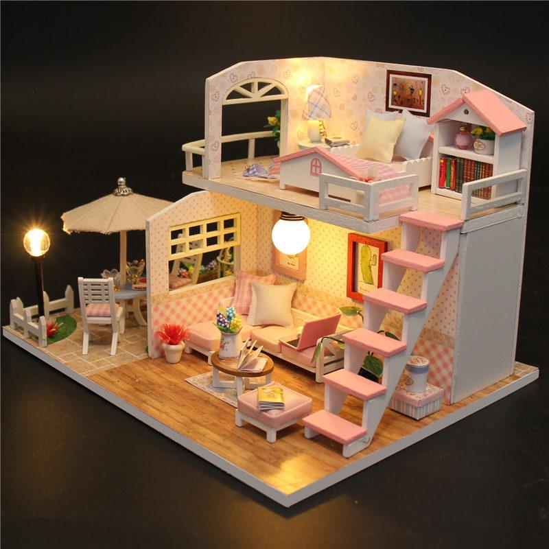 Изображение товара: Деревянный Миниатюрный Кукольный дом, дом, 3D кукольный домик ручной работы, мебель для кукол, деревянная модель, игрушки для детей, Прямая поставка