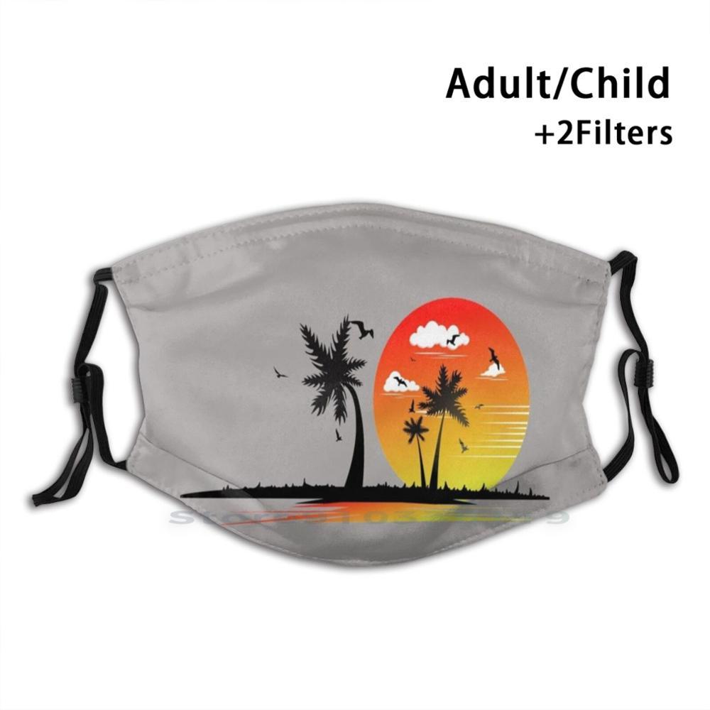 Изображение товара: Красивая пляжная маска с рисунком для взрослых и детей, моющаяся забавная маска для лица с фильтром, пляжное солнце, летние морские волны, серфинг, модная крутая