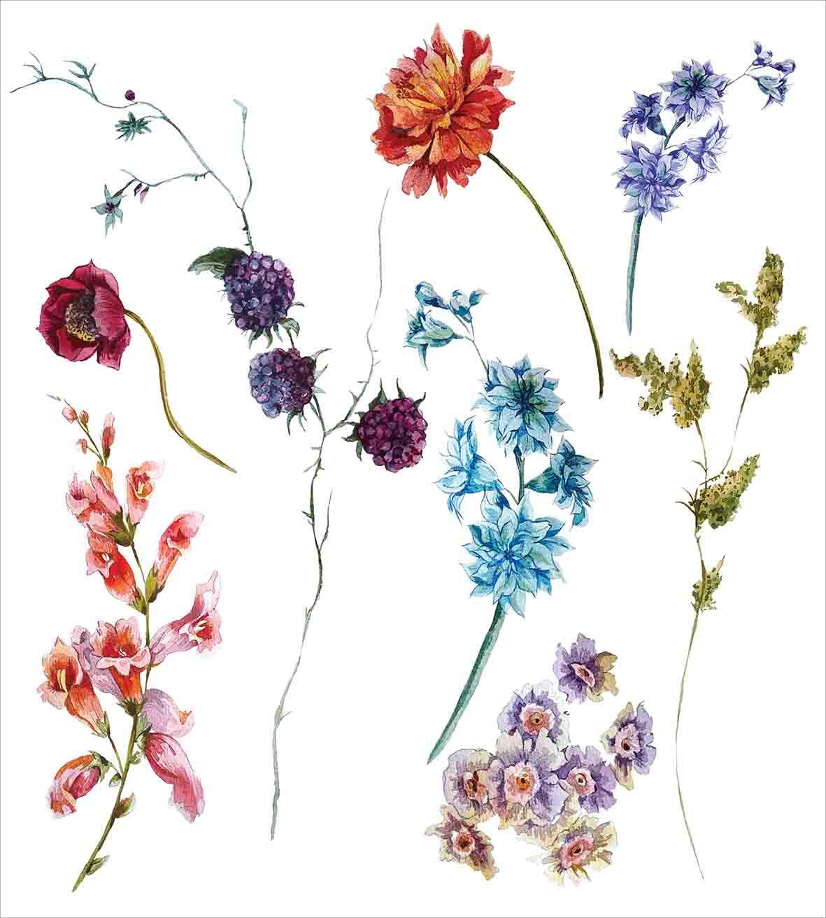 Изображение товара: Набор пододеяльников с акварельными цветами, разноцветные Полевые цветы и веточки, ботанический сад, декоративные, 3 шт.