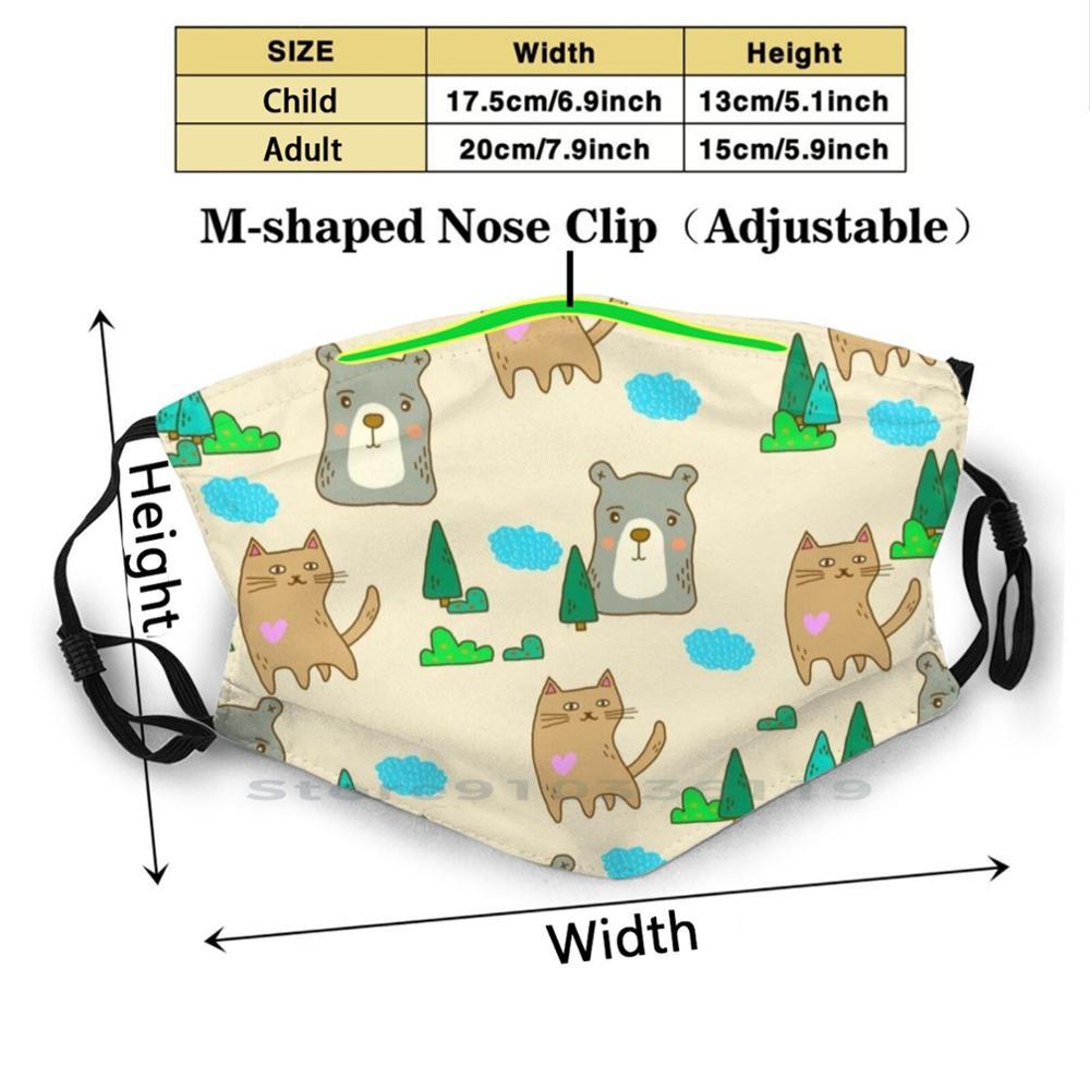 Изображение товара: Мишка, кошка, лес, узор, узор, модная Милая многоразовая маска для лица с фильтрами для детей, рисунок комиксов