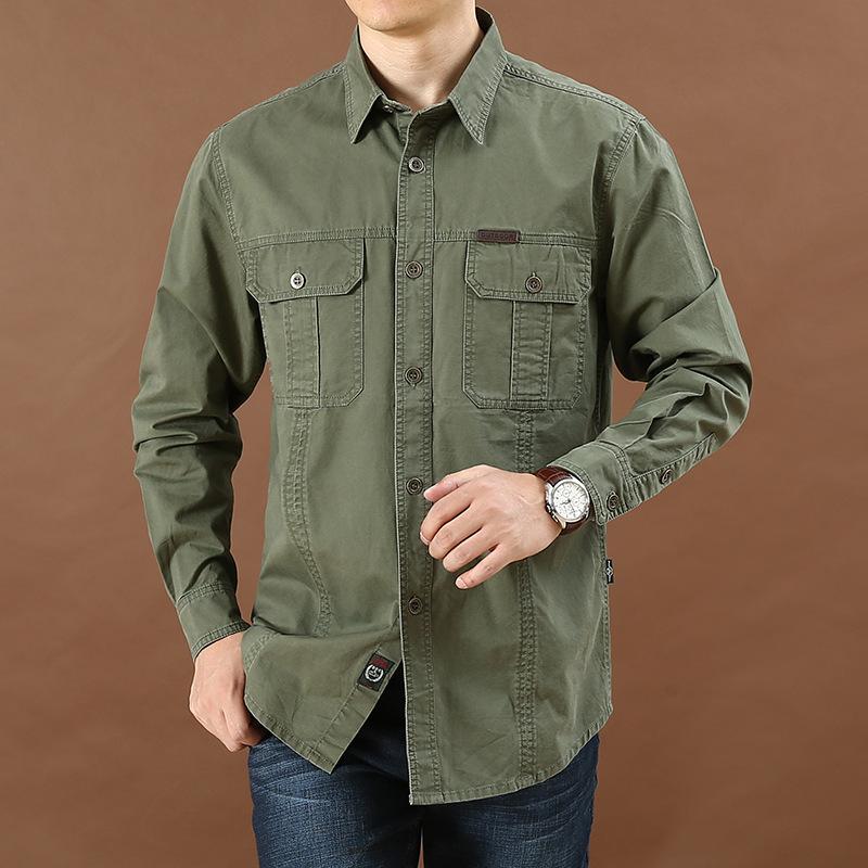 Изображение товара: Мужская джинсовая рубашка, с длинным рукавом, из 2020 хлопка, армейская Повседневная рубашка, размеры 100%, 5XL, 6XL, весна-осень S-4XL
