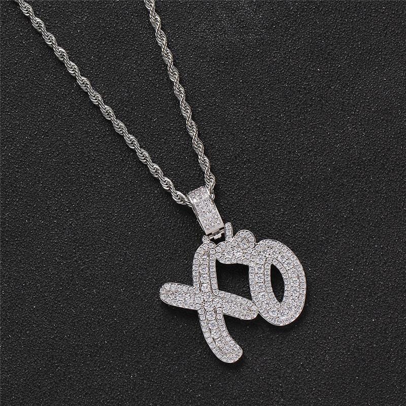 Изображение товара: Новое ожерелье со сверкающим кубическим цирконием, подвеска с буквой XO и хрустальным сердцем, ожерелье для женщин и мужчин в стиле хип-хоп, украшение в подарок