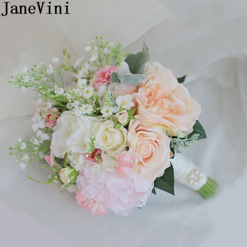 Изображение товара: Свадебный букет JaneVini в западном стиле, фотоочарование, розовые цветы искусственный букет невесты, свадебные розы, пионы, искусственные цветы