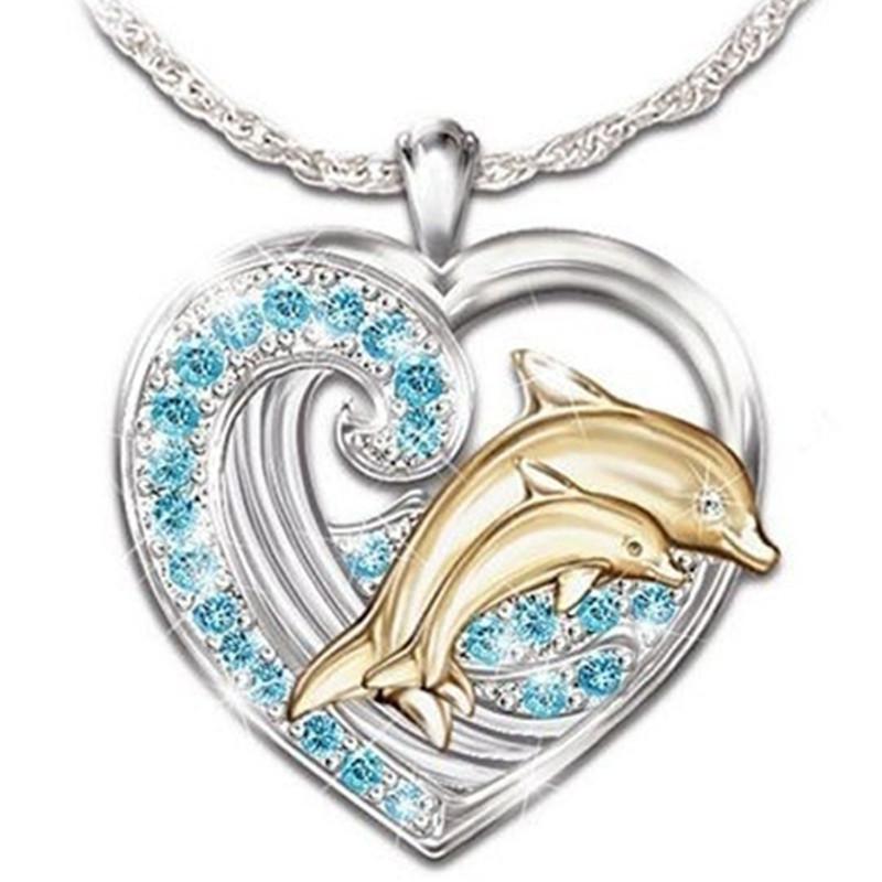 Изображение товара: Новинка 2020, модное ожерелье в виде дельфина Стразы для женщин, милое Персиковое сердце, цепочка до ключиц, очаровательное женское ожерелье, Подарочная бижутерия