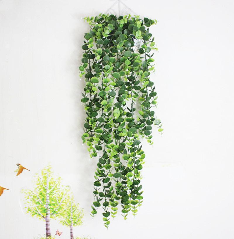 Изображение товара: Пластиковые растения, подвесной ротанговый искусственный виноград, зеленое дерево, искусственные листья эвкалипта, плющ, 90 см, 5 вилок
