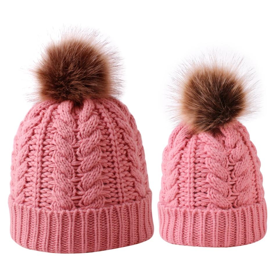 Изображение товара: PatPat 2020 New Arrival Winter Knitted Hair Ball Hats for Mommy and Me Matching Hat Warm and Soft