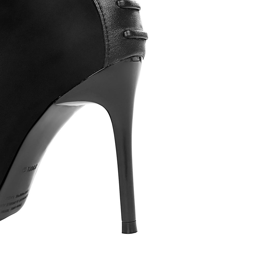 Изображение товара: Зимние женские привлекательные ботильоны из флока на высоком каблуке 2020 см, 9,5 искусственный мех, вечерняя Обувь с острым носком