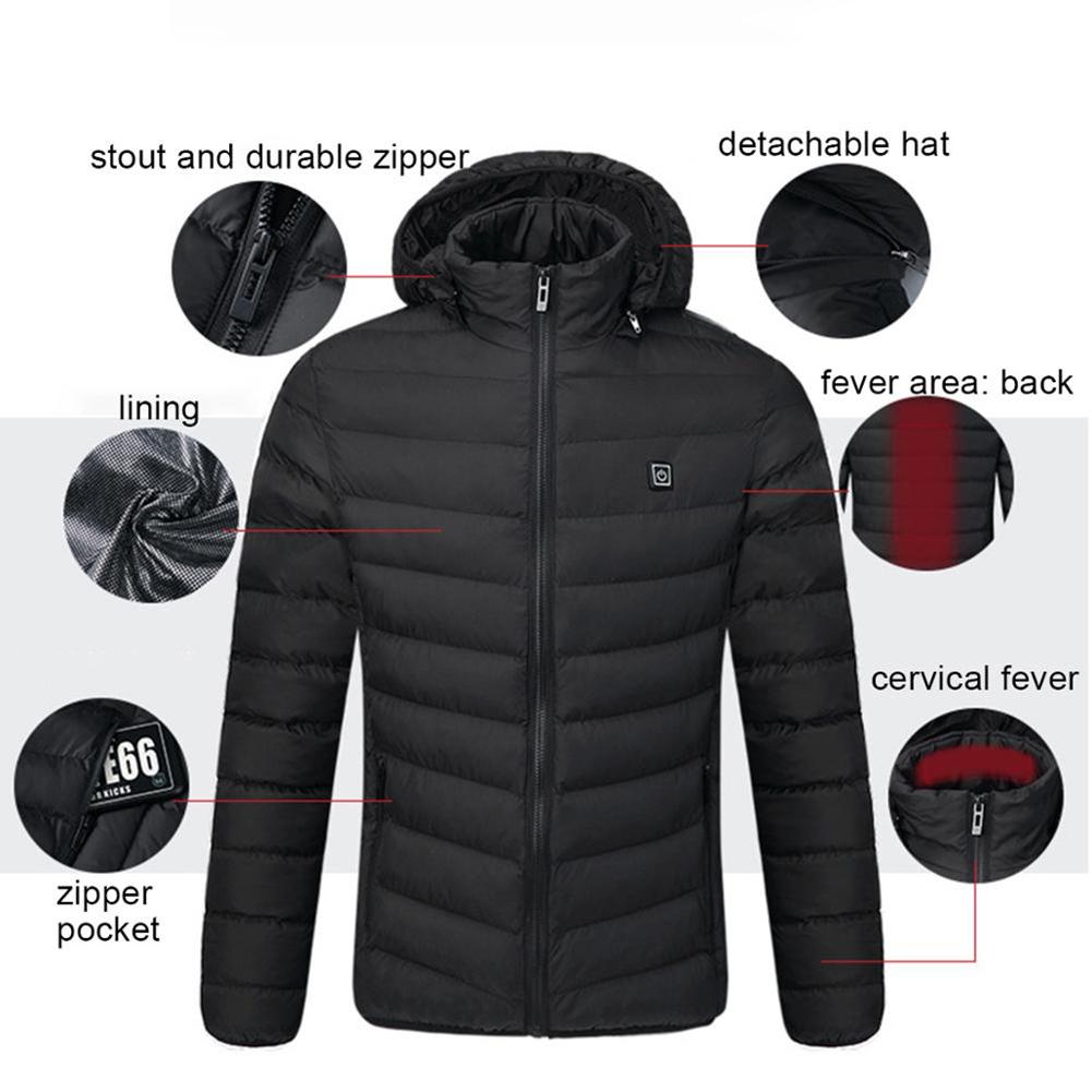 Изображение товара: Зимняя теплая куртка унисекс с питанием от USB термостат однотонное пальто с капюшоном мягкие моющиеся парки