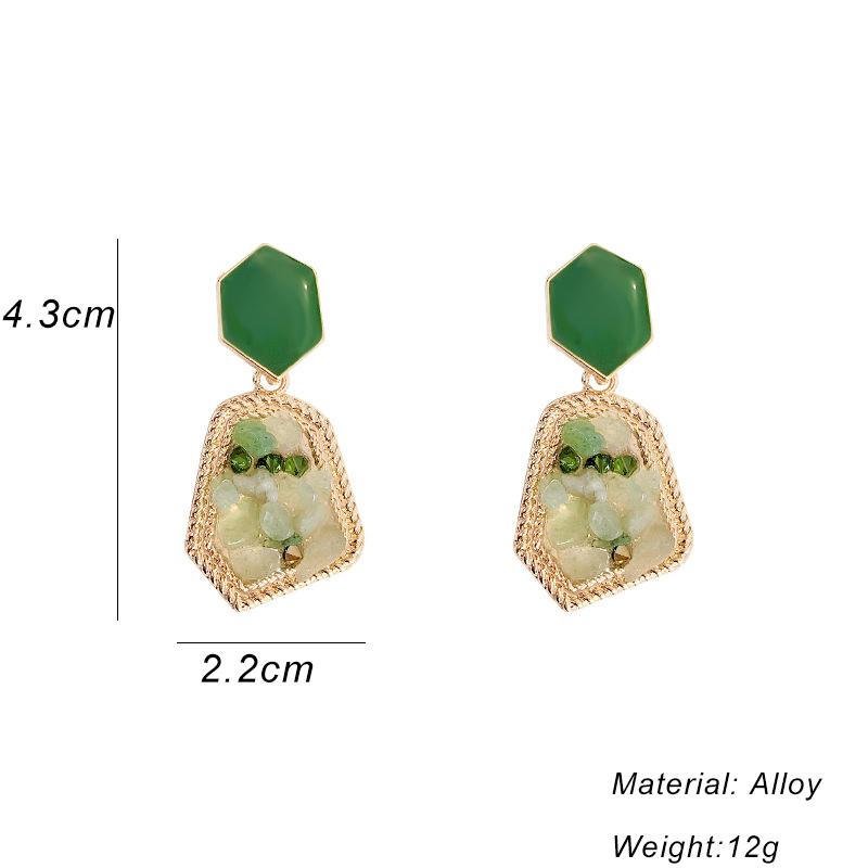 Изображение товара: Винтажные серьги с инкрустированным гравием, геометрические серьги, модные необычные серьги с кристаллами для женщин, прозрачные зеленые серьги-подвески, ювелирные изделия