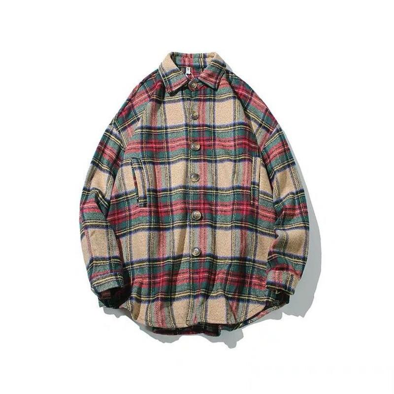 Изображение товара: Рубашка мужская шерстяная утепленная, модная повседневная свободная шерстяная куртка в стиле ретро, уличная одежда с длинным рукавом, зима