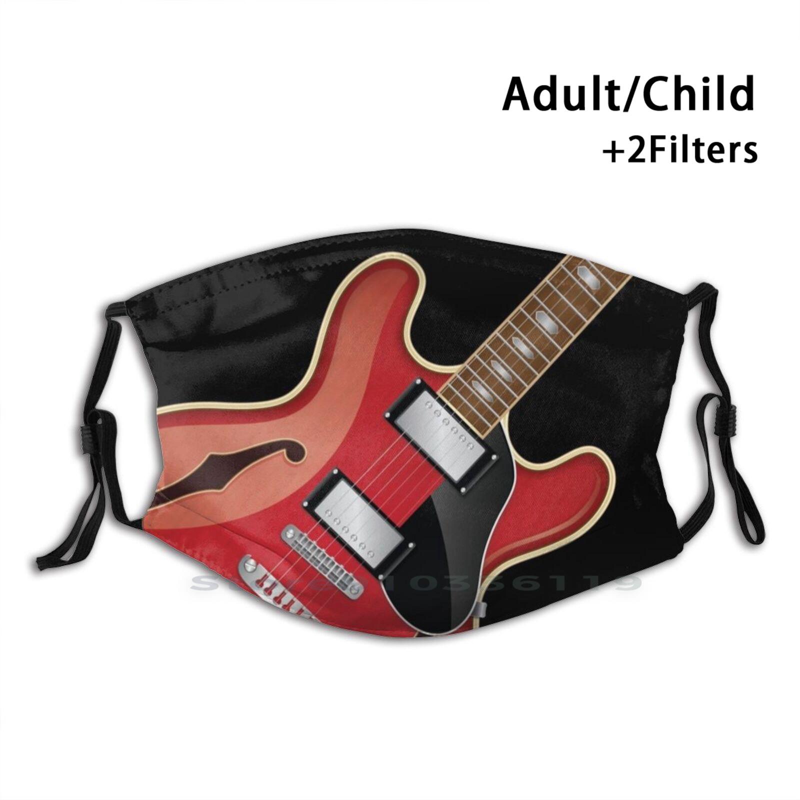 Изображение товара: Маска многоразовая с полым корпусом и красной гитарой, маска с мультипликационным вектором и графическим принтом, фильтр Pm2.5, детская маска для лица, гитары, топор
