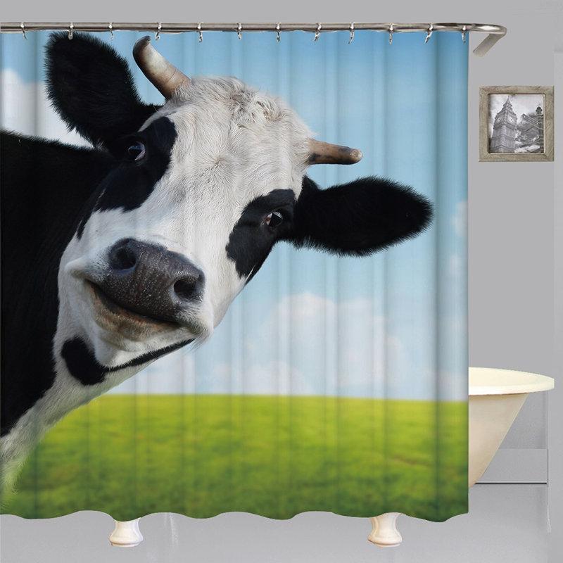 Изображение товара: Ранчо из коровьей фланели нескользящий коврик для ванной коврик для туалета коврики занавеска для душа с 12 крючками набор для декора ванной комнаты