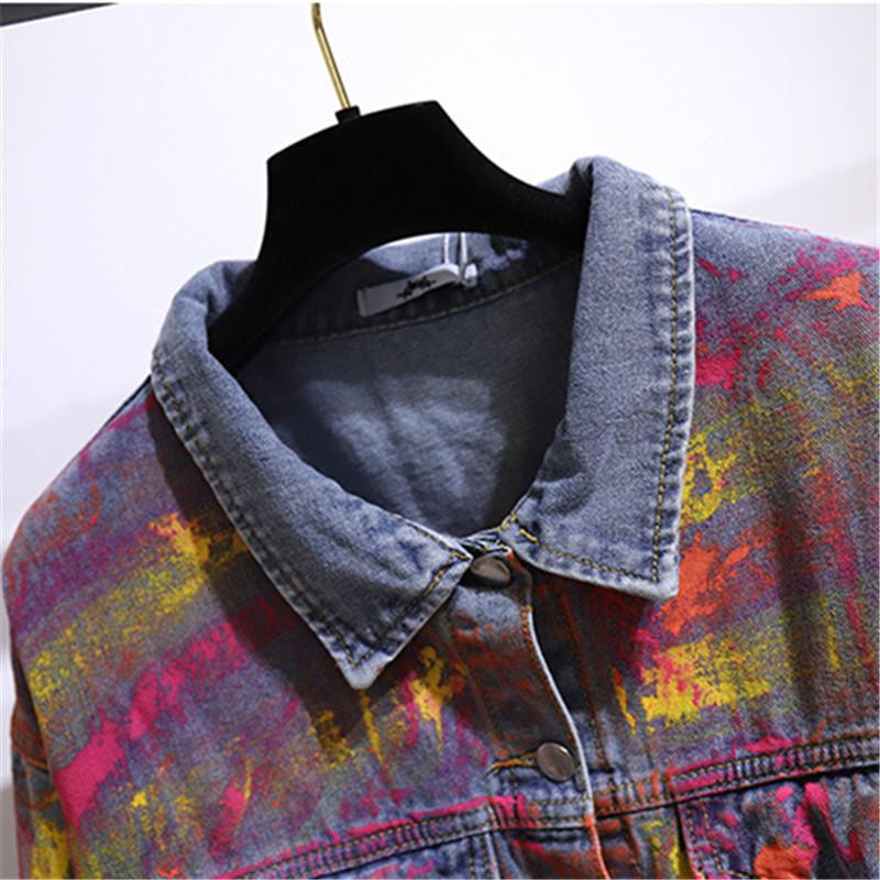 Изображение товара: Модная Джинсовая куртка с граффити, Женская однобортная Свободная джинсовая куртка с длинным рукавом