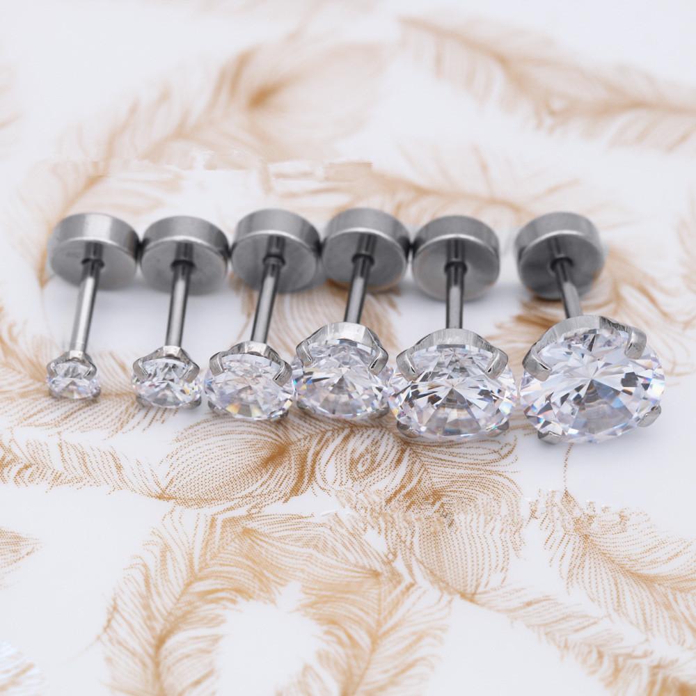 Изображение товара: 2Pcs The Latest  Four Claws Zircon Stainless Steel Stud Earrings Circular Barbell Male Ear Bone Nail Puncture Accessories