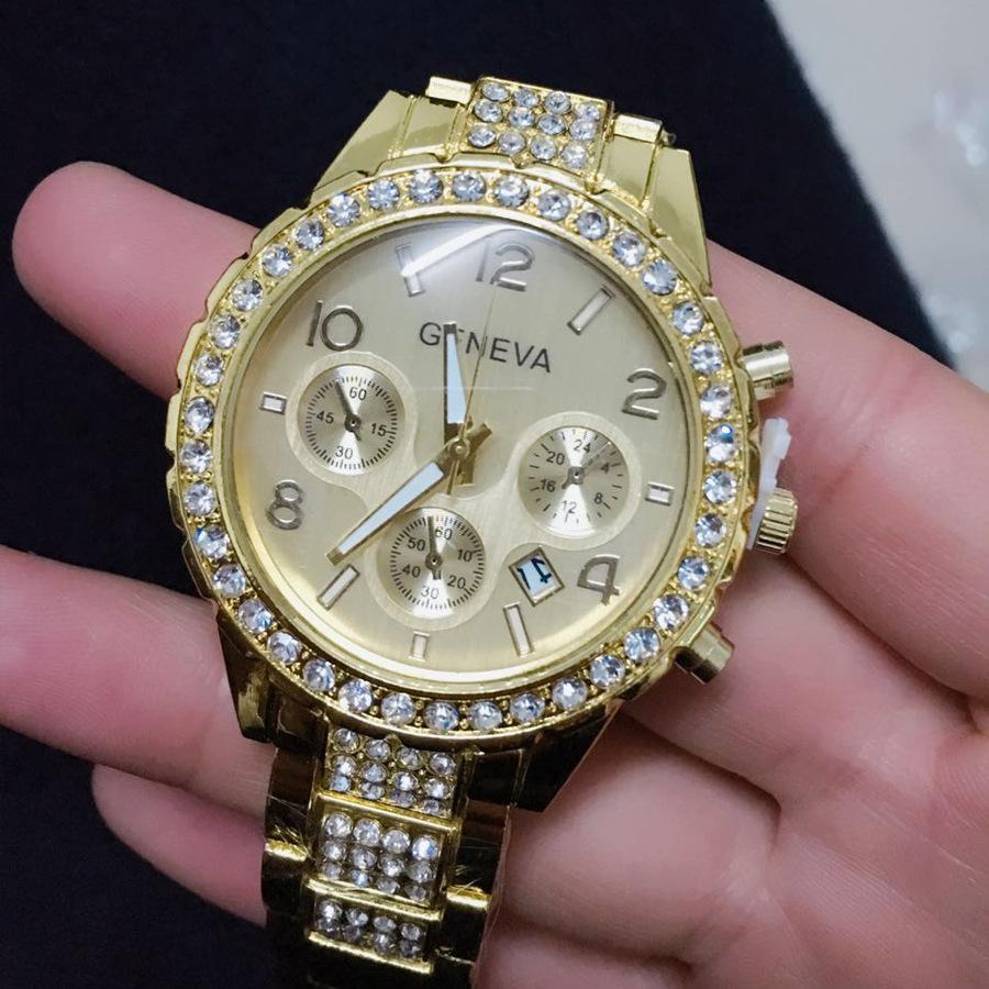 Изображение товара: Модные роскошные часы женские брендовые Geneva повседневные часы с кристаллами и стразами женские золотые Стальные кварцевые часы Relogio Feminino