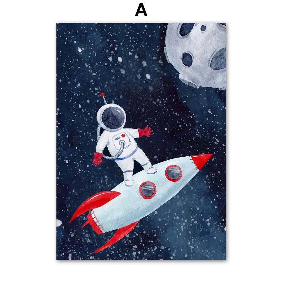 Изображение товара: Пространства космонавты и ракеты планеты НЛО Детская Wall Art Холст Картины Nordic Плакаты и принты настенные картины для детской комнаты настенный Декор