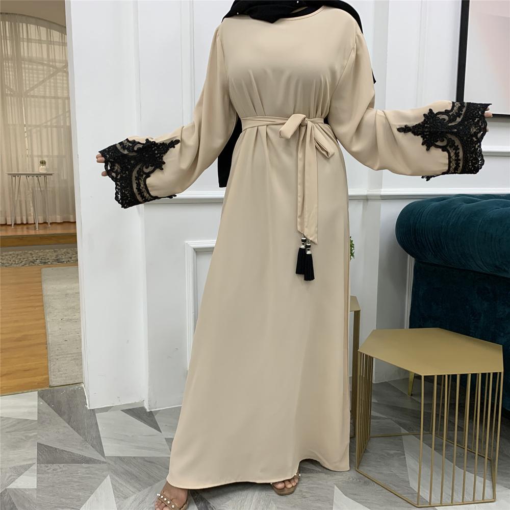 Изображение товара: Абая исламское длинное платье кружева пэчворк мусульманский Рамадан арабский джилбаб для женщин Арабский джилбаб турецкий Elibise кафтан свободный Макси Халат