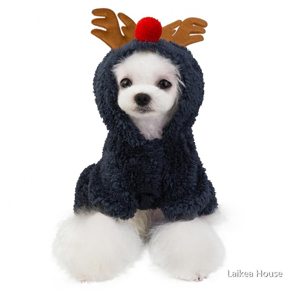 Изображение товара: Осенне-зимняя Рождественская плотная флисовая одежда для собак с оленем для мопса, чихуахуа, домашний Йоркширский питомец, куртка, пальто, костюм для домашних животных
