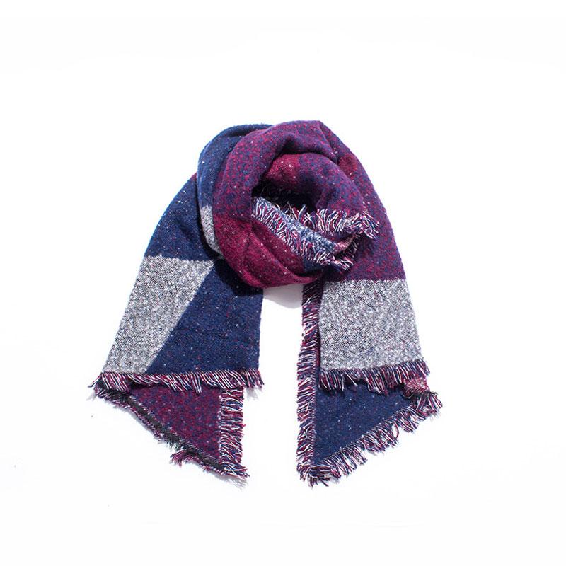 Изображение товара: Шарф женский шерстяной, плотный, со скошенной бахромой, Осень-зима, шарф в клеточку шаль