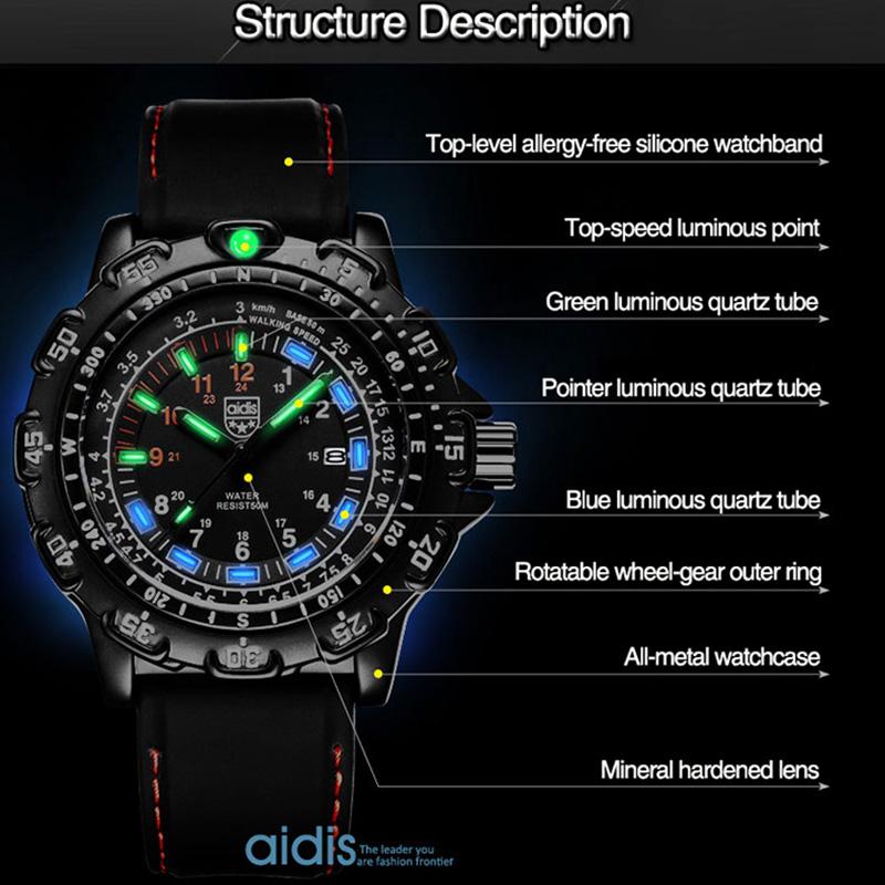 Изображение товара: Часы наручные AIDIS Мужские кварцевые, брендовые Роскошные модные деловые водонепроницаемые спортивные