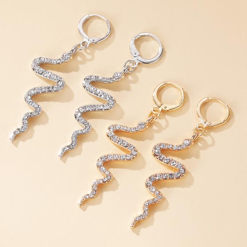 Изображение товара: Женские серьги-змеи в стиле панк, золотистые/Серебристые серьги-гвоздики с подвеской в виде змеи