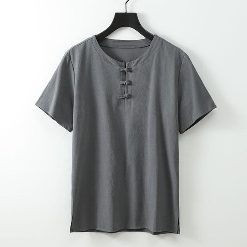 Изображение товара: Летняя мужская футболка размера плюс с коротким рукавом 8XL 9XL 68 70, хлопковые льняные футболки в китайском стиле, Винтажная футболка цвета хаки
