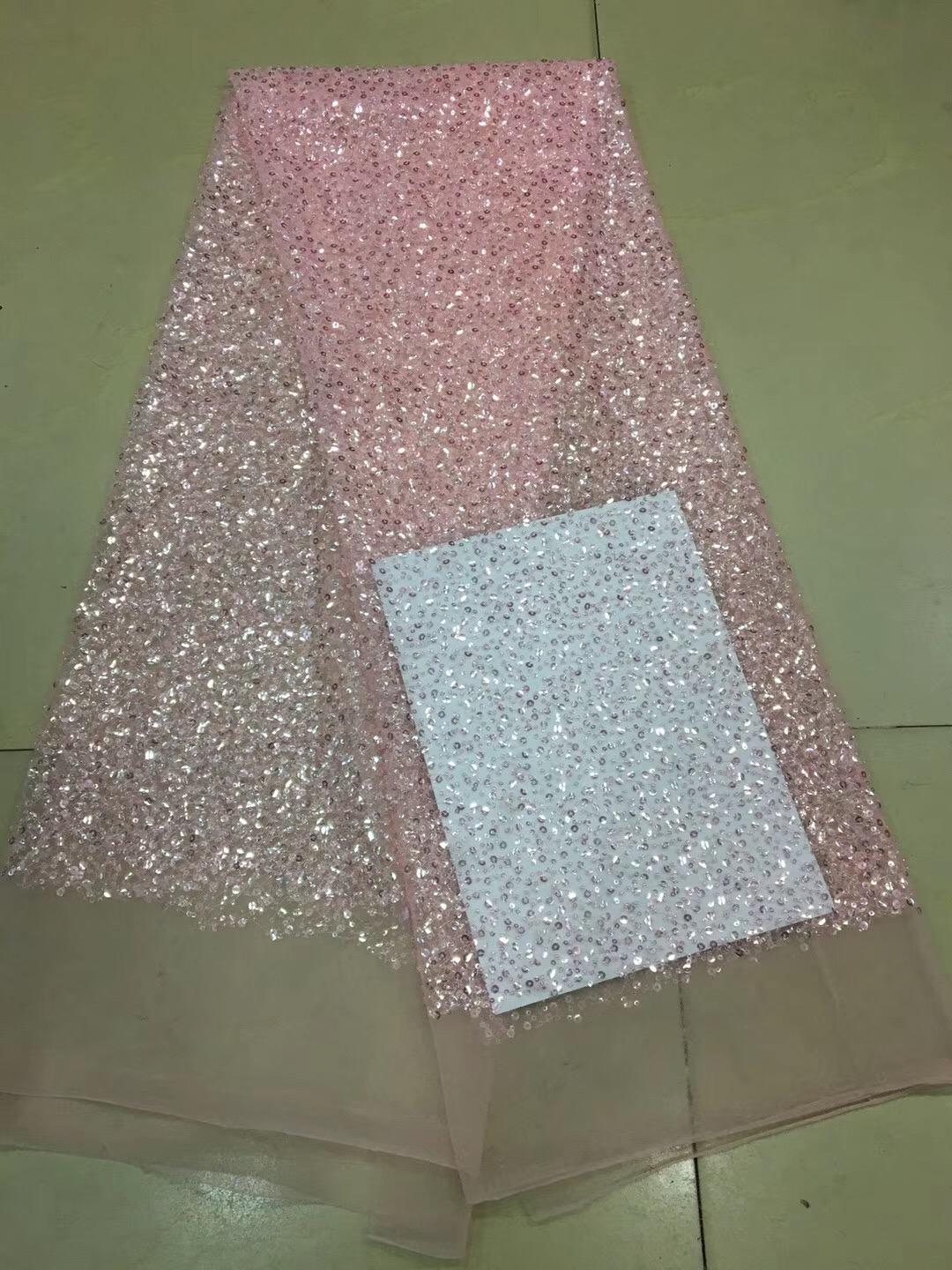 Изображение товара: Кружевная ткань в африканском стиле, 2021 г., высококачественное кружево с блестками, сетчатый тюль, Новейшие розовые ткани, кружева XX3323