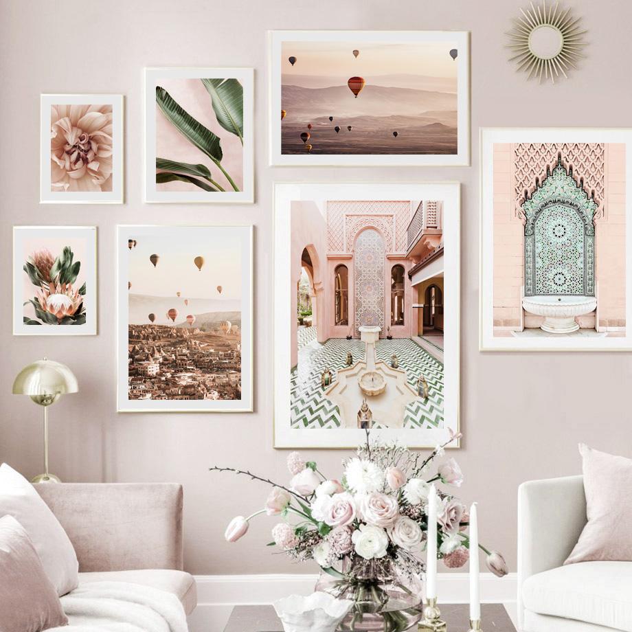 Изображение товара: Воздушный шар, цветок, лист, растение, настенная Картина на холсте, скандинавские постеры и принты в марокканском стиле, настенные картины для декора гостиной