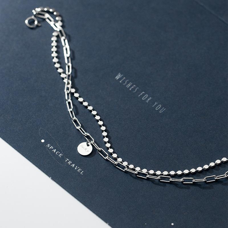 Изображение товара: Аутентичный женский серебряный двухрядный браслет-цепочка «U» с монетами, браслет на запястье с подвесками Lucky Bean, Изящные Ювелирные изделия