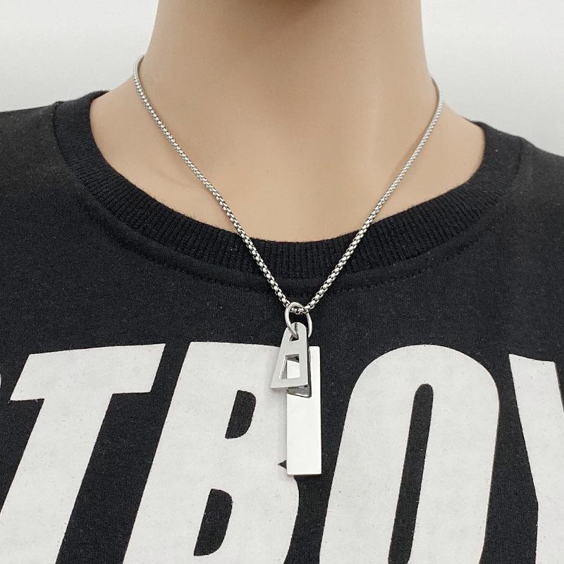 Изображение товара: Модное прямоугольное ожерелье для мужчин и женщин, подвеска из титановой стали в стиле хип-хоп для пар