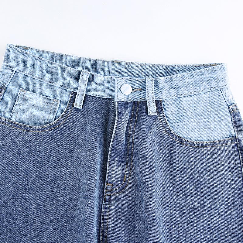 Изображение товара: Panelled Spliced Jeans Women's Straight Pants 2020 Fall Fashion Female High Waist Slimming Color Matching Women Denim Trousers