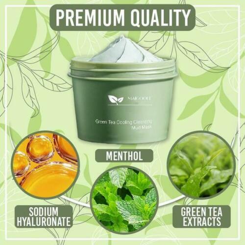 Изображение товара: Green Tea Cooling Cleansing Mud Mask Anti-acne Face Cream Shrink Pores Acne Blackheads Removal Cream Essence Skin Care 100g