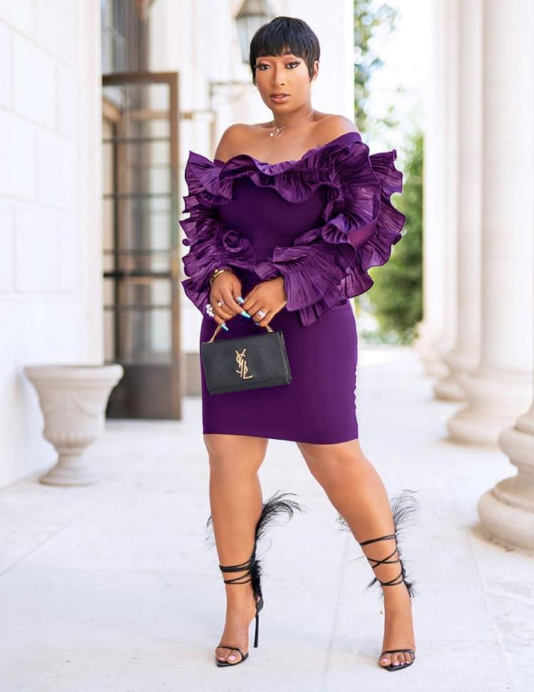 Изображение товара: Африканские платья для женщин, новинка 2019, африканская одежда, облегающее платье Дашики из Анкары, фиолетовое вечернее платье с длинным рукавом, африканская одежда