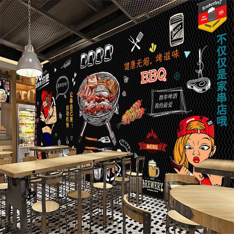 Изображение товара: Пользовательские текст Размер шашлык для барбекю пивной ресторан настенная бумага 3D барбекю бар снэк-бар промышленный Декор Фон настенная бумага 3D