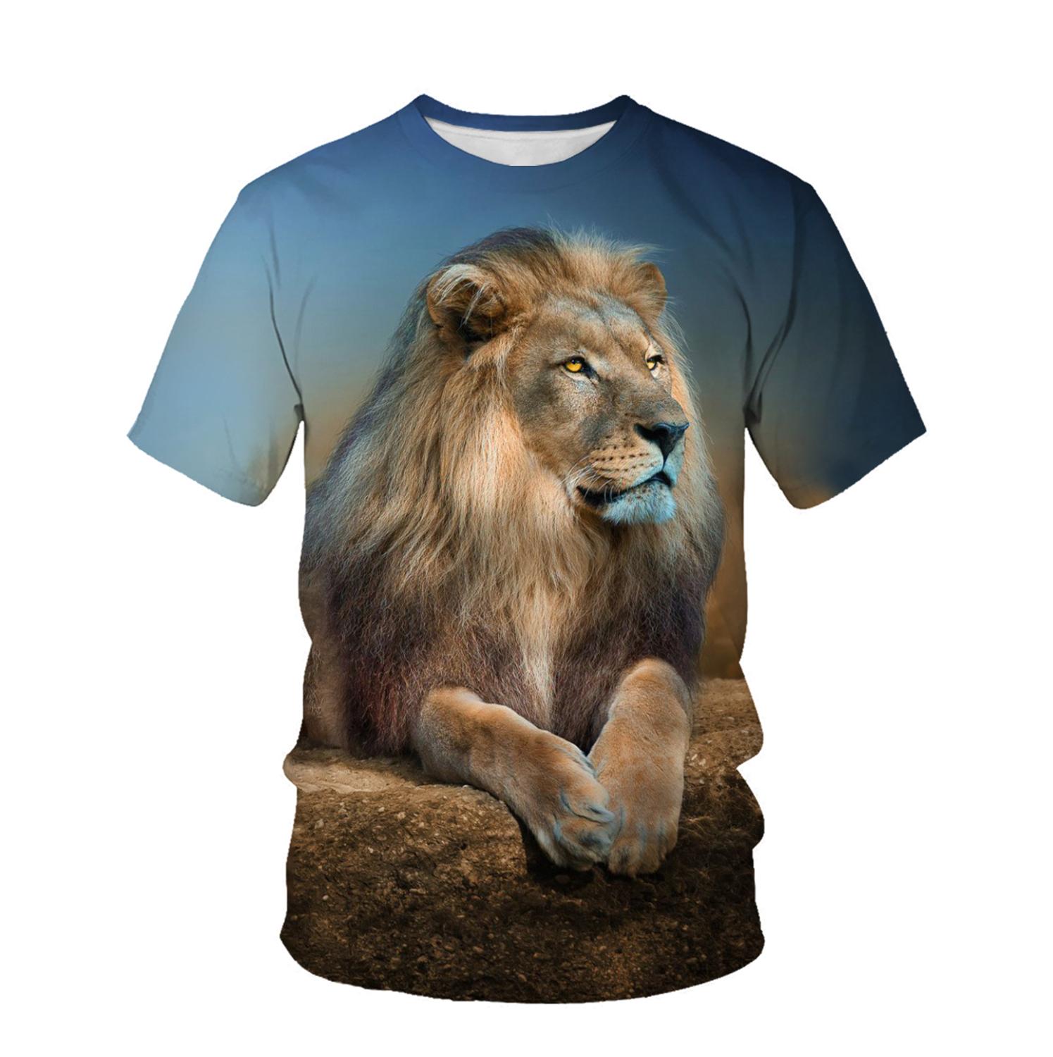 Изображение товара: Модная Летняя мужская футболка с 3D принтом льва с коротким рукавом в стиле хип-хоп Уличная одежда с Львом тигром Свободная Повседневная футболка с круглым вырезом