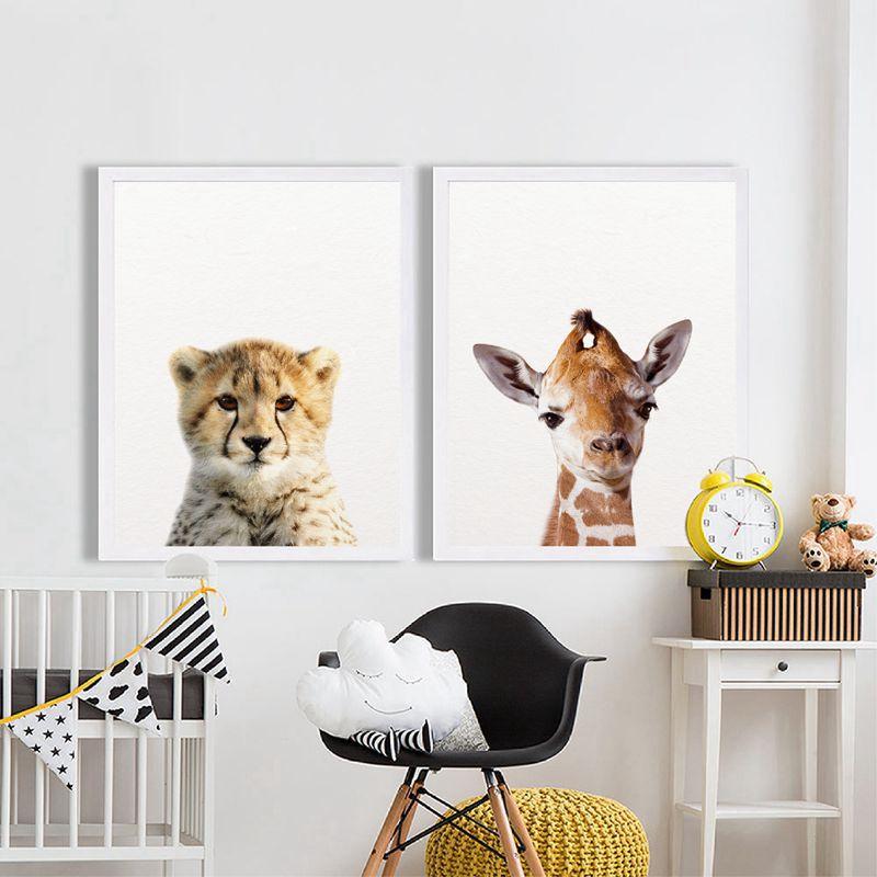 Изображение товара: Постер с изображением Льва, зебры, слона, жирафа, малышей, животных, Картина на холсте в стиле сафари, настенное украшение для детской комнаты