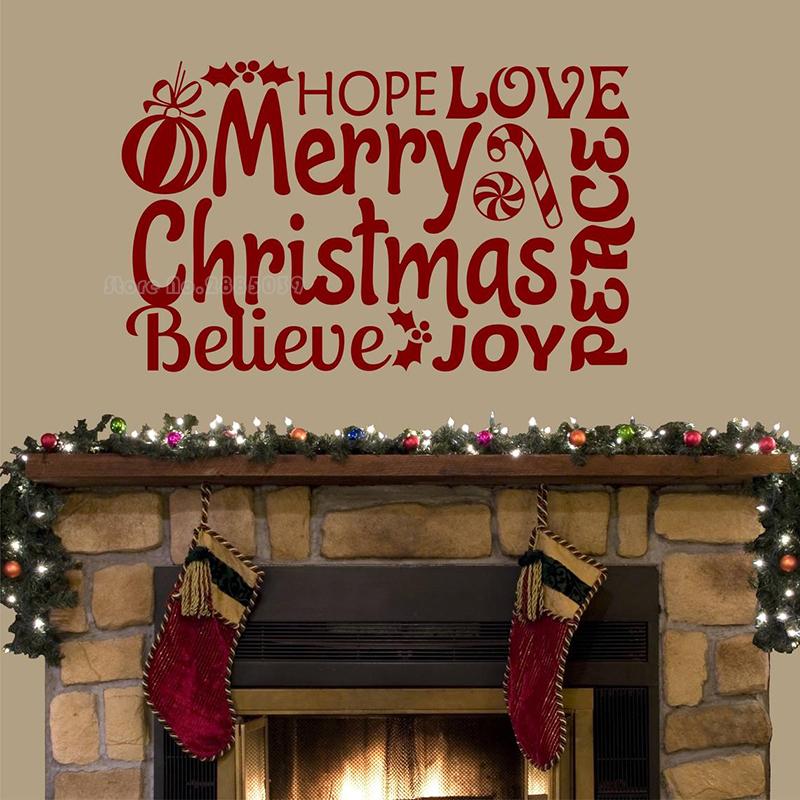 Изображение товара: Счастливого Рождества, наклейки на стену Hope Love, настенное украшение для гостиной, виниловая наклейка на стену, настенные праздничные обои LL2208