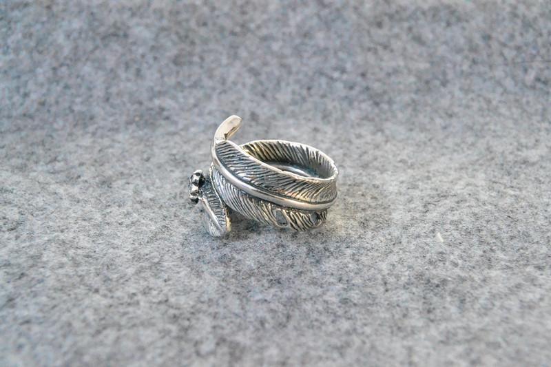 Изображение товара: Кольцо с перьями мужское из серебра 925 пробы, регулируемое кольцо с открытым концом, ювелирные изделия из тайского серебра в стиле ретро